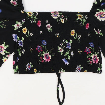 Womens UK Size M Preworn Black Cropped Blouse