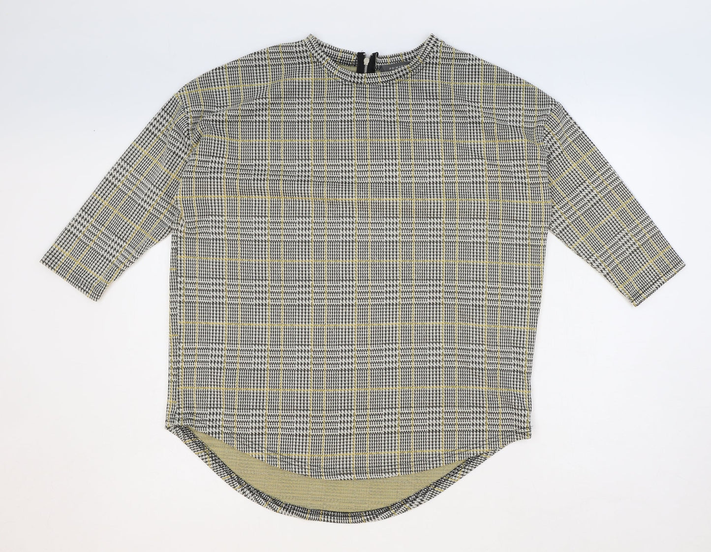 Primark Womens Yellow Plaid Polyester Basic Blouse Size S Round Neck