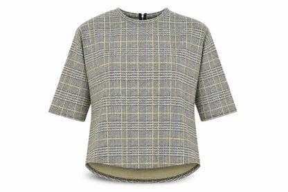 Primark Womens Yellow Plaid Polyester Basic Blouse Size S Round Neck