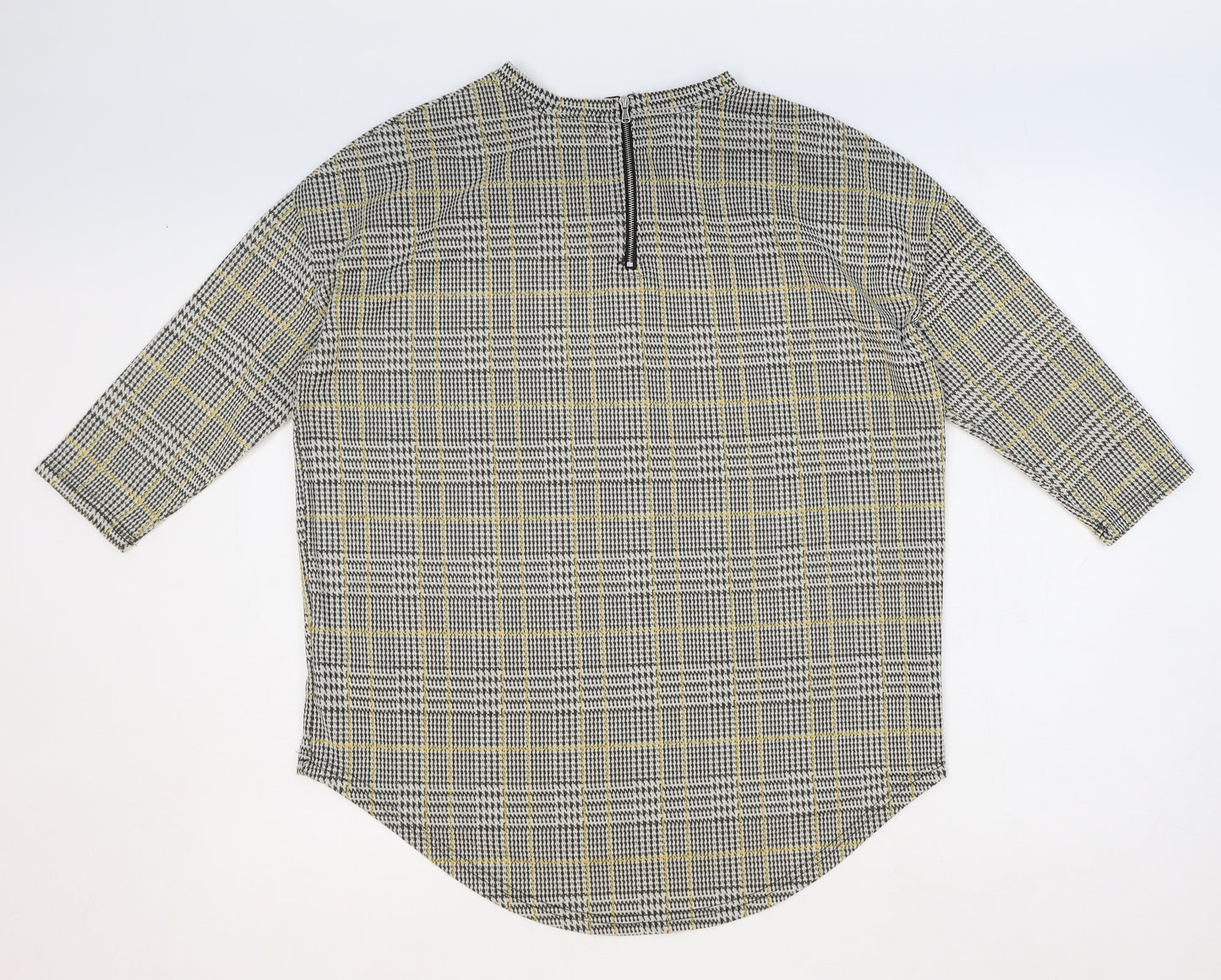 Primark Womens Yellow Plaid Polyester Basic Blouse Size S Round Neck