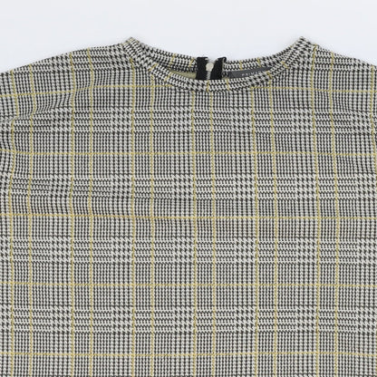 Primark Womens Yellow Plaid Polyester Basic Blouse Size S Round Neck