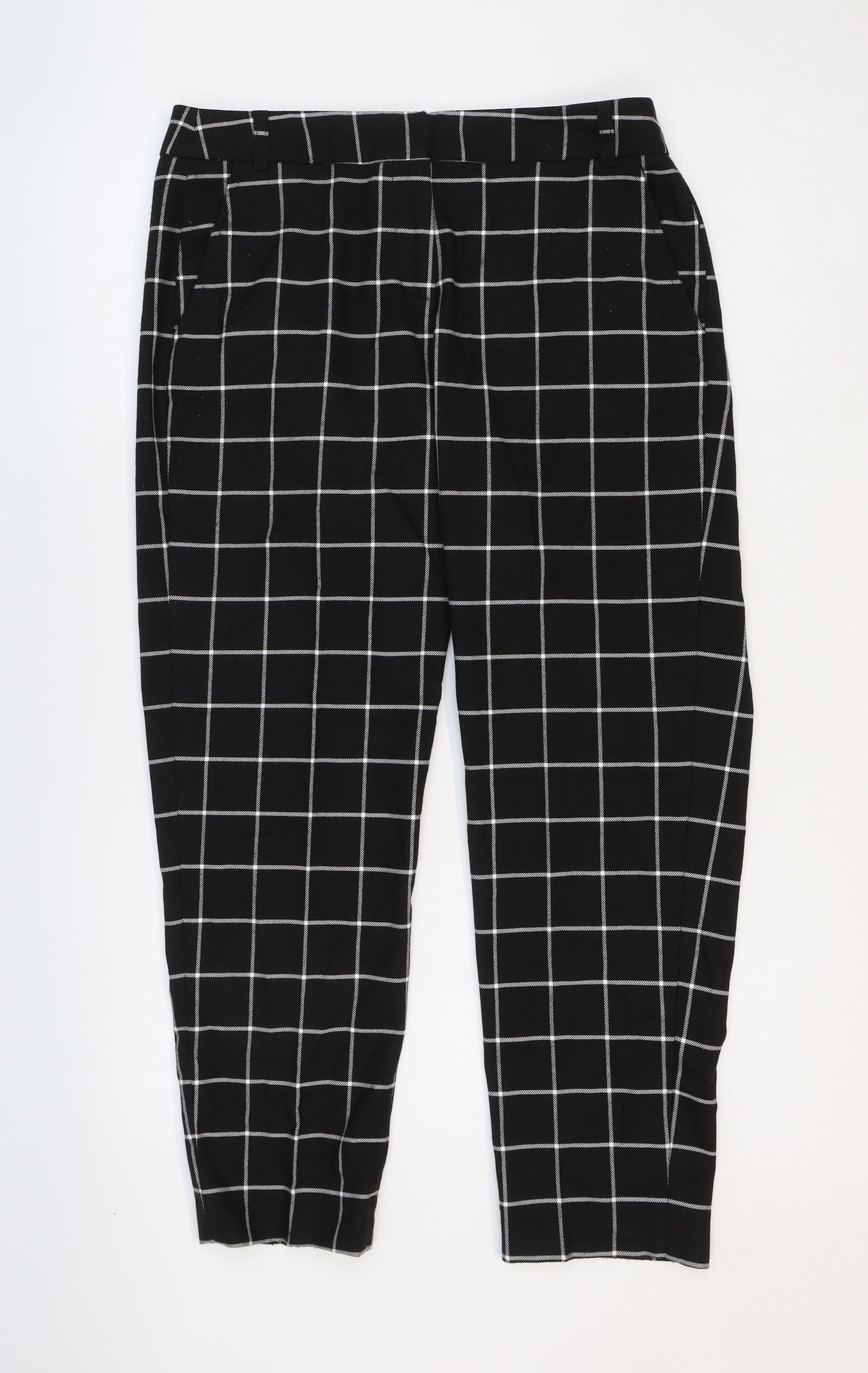 Great Plains Womens Black Check Viscose Trousers Size 10 Regular Zip