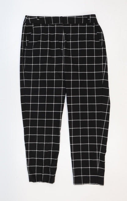 Great Plains Womens Black Check Viscose Trousers Size 10 Regular Zip