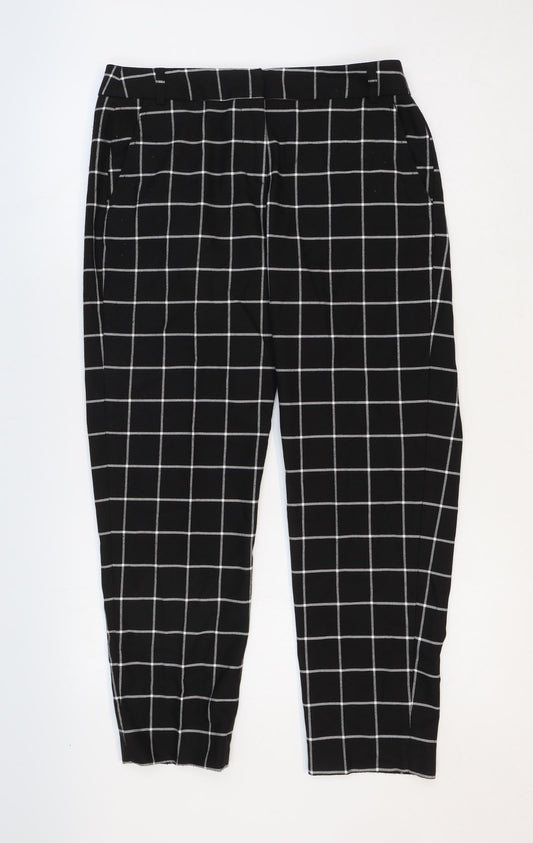 Great Plains Womens Black Check Viscose Trousers Size 10 Regular Zip