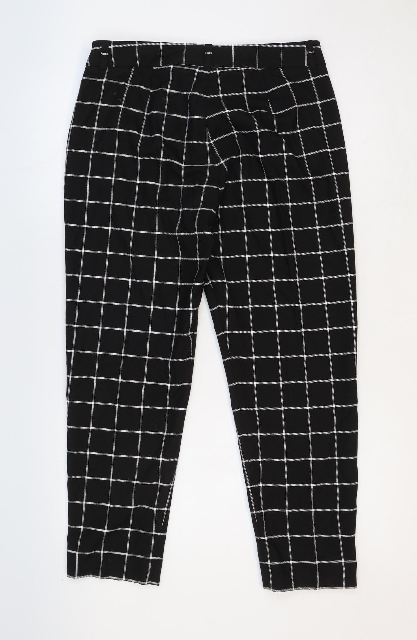 Great Plains Womens Black Check Viscose Trousers Size 10 Regular Zip