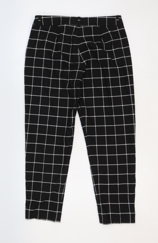 Great Plains Womens Black Check Viscose Trousers Size 10 Regular Zip