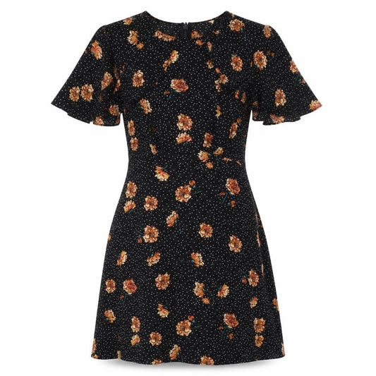 Pins & Needles Womens Black Floral Polyester Fit & Flare Size M Round Neck Zip - Cold Shoulder