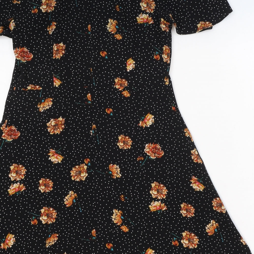 Pins & Needles Womens Black Floral Polyester Fit & Flare Size M Round Neck Zip - Cold Shoulder
