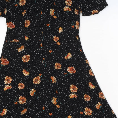 Pins & Needles Womens Black Floral Polyester Fit & Flare Size M Round Neck Zip - Cold Shoulder