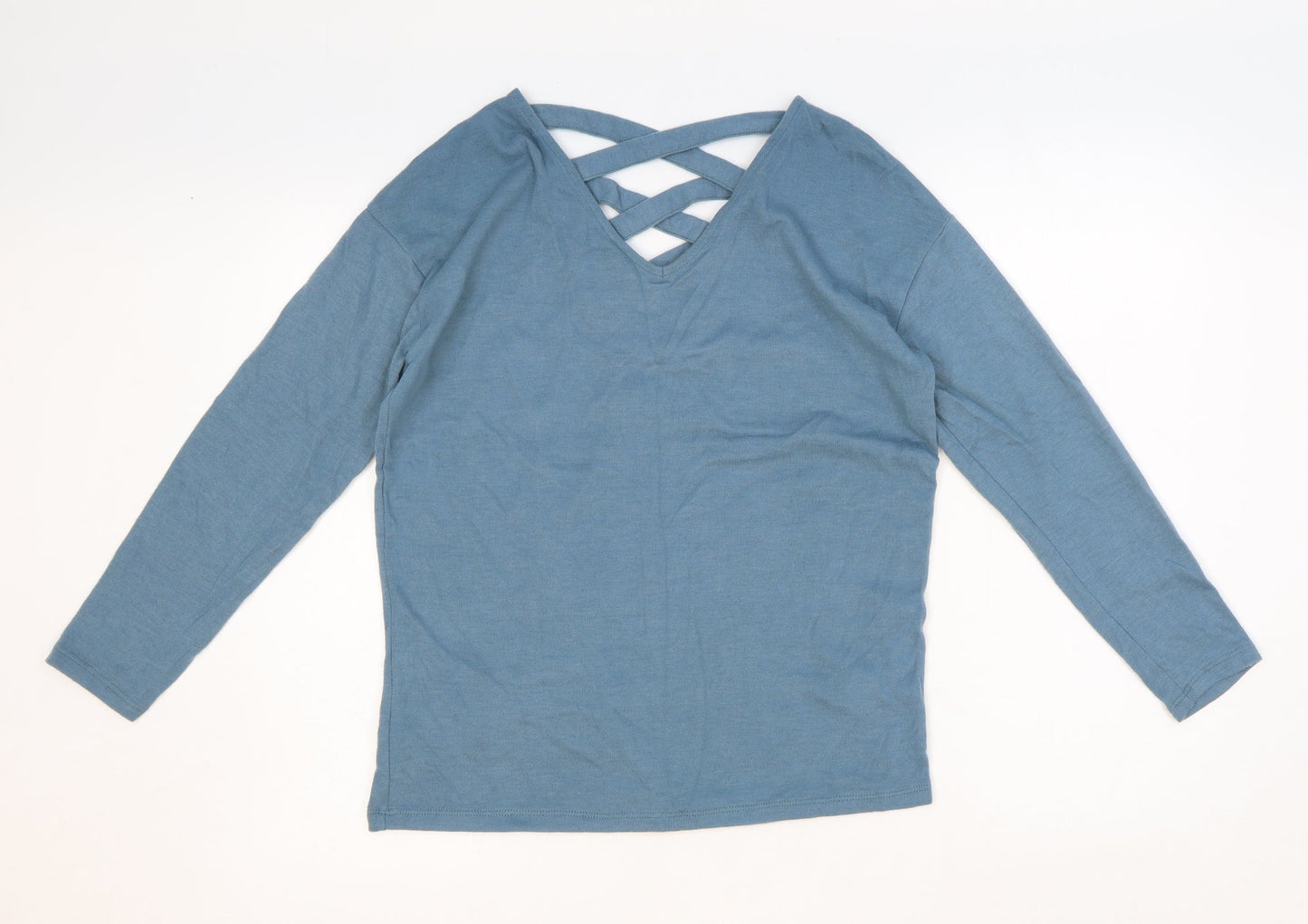Primark Womens Blue Polyester Basic Blouse Size S V-Neck - Lace Up Back Detail