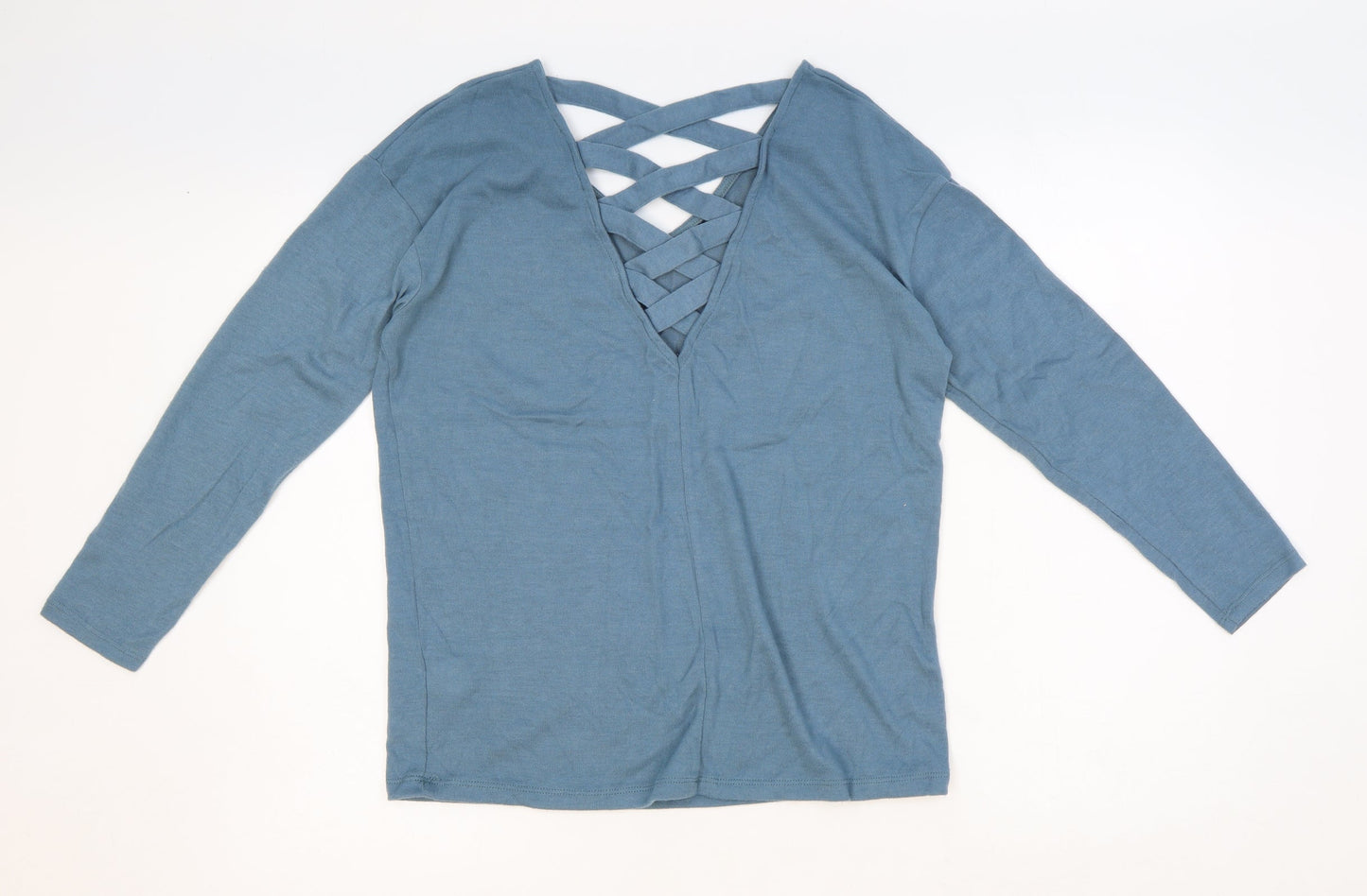 Primark Womens Blue Polyester Basic Blouse Size S V-Neck - Lace Up Back Detail