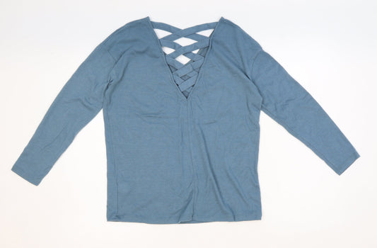 Primark Womens Blue Polyester Basic Blouse Size S V-Neck - Lace Up Back Detail