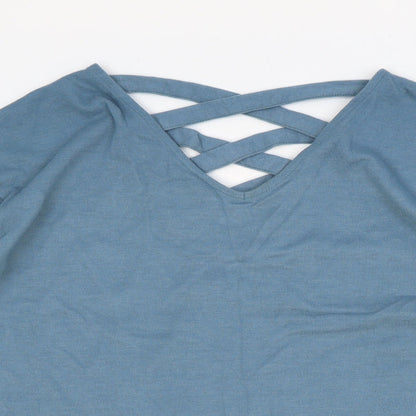 Primark Womens Blue Polyester Basic Blouse Size S V-Neck - Lace Up Back Detail