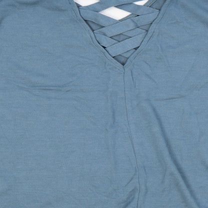 Primark Womens Blue Polyester Basic Blouse Size S V-Neck - Lace Up Back Detail