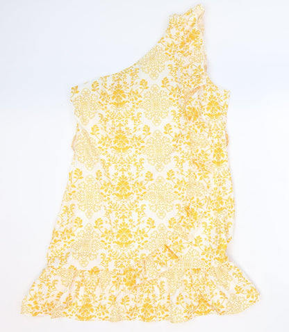 SheIn Womens Yellow Floral Polyester Trapeze & Swing Size XL One Shoulder Zip