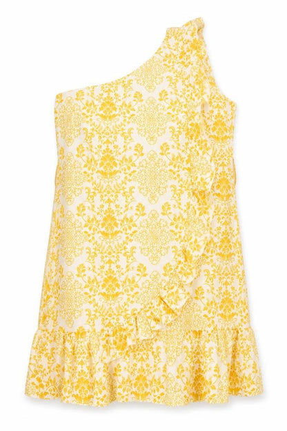 SheIn Womens Yellow Floral Polyester Trapeze & Swing Size XL One Shoulder Zip