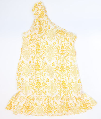 SheIn Womens Yellow Floral Polyester Trapeze & Swing Size XL One Shoulder Zip