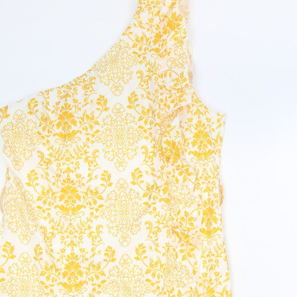 SheIn Womens Yellow Floral Polyester Trapeze & Swing Size XL One Shoulder Zip