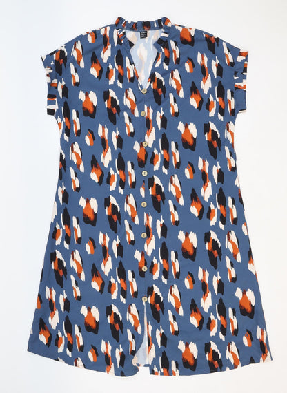 SheIn Womens Blue Geometric Polyester A-Line Size S V-Neck Button