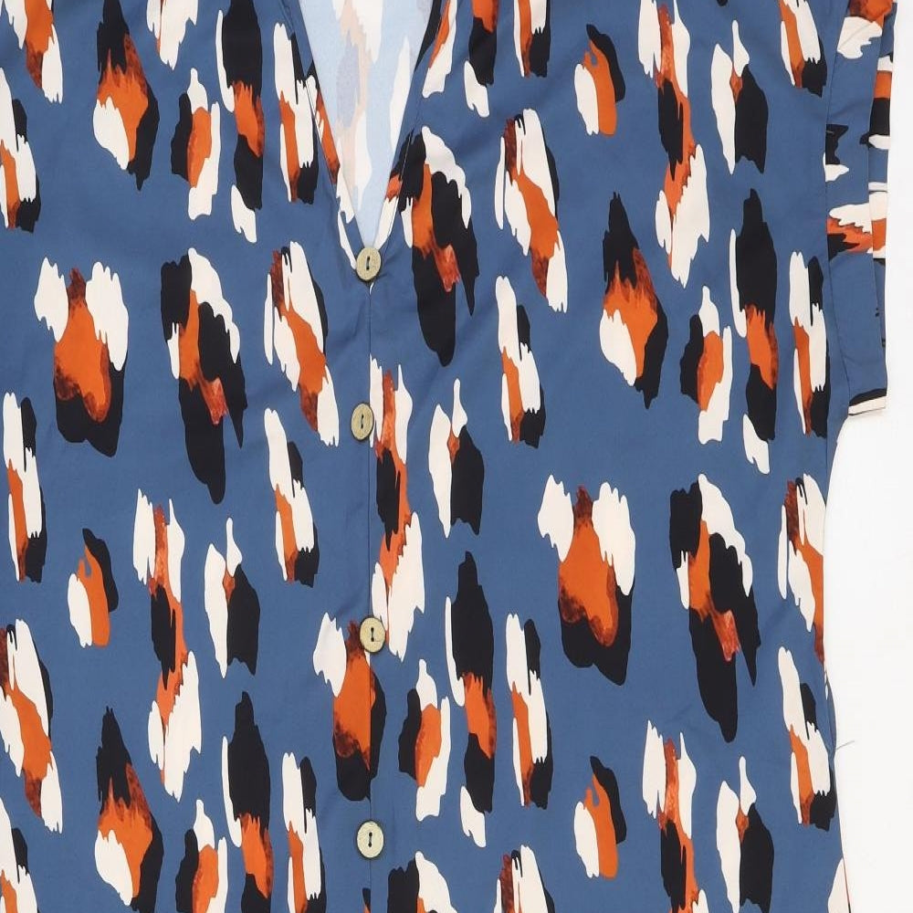 SheIn Womens Blue Geometric Polyester A-Line Size S V-Neck Button