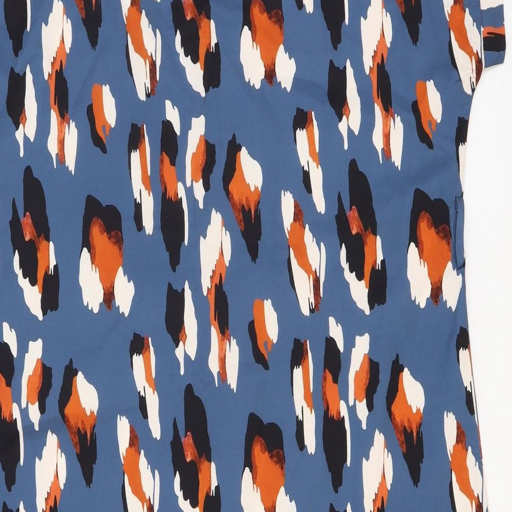 SheIn Womens Blue Geometric Polyester A-Line Size S V-Neck Button