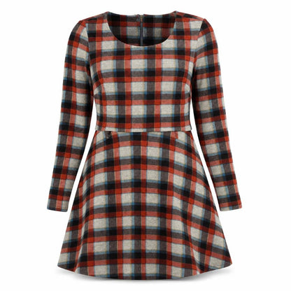 Yumi Womens Red Plaid Polyester Fit & Flare Size 12 Round Neck Zip