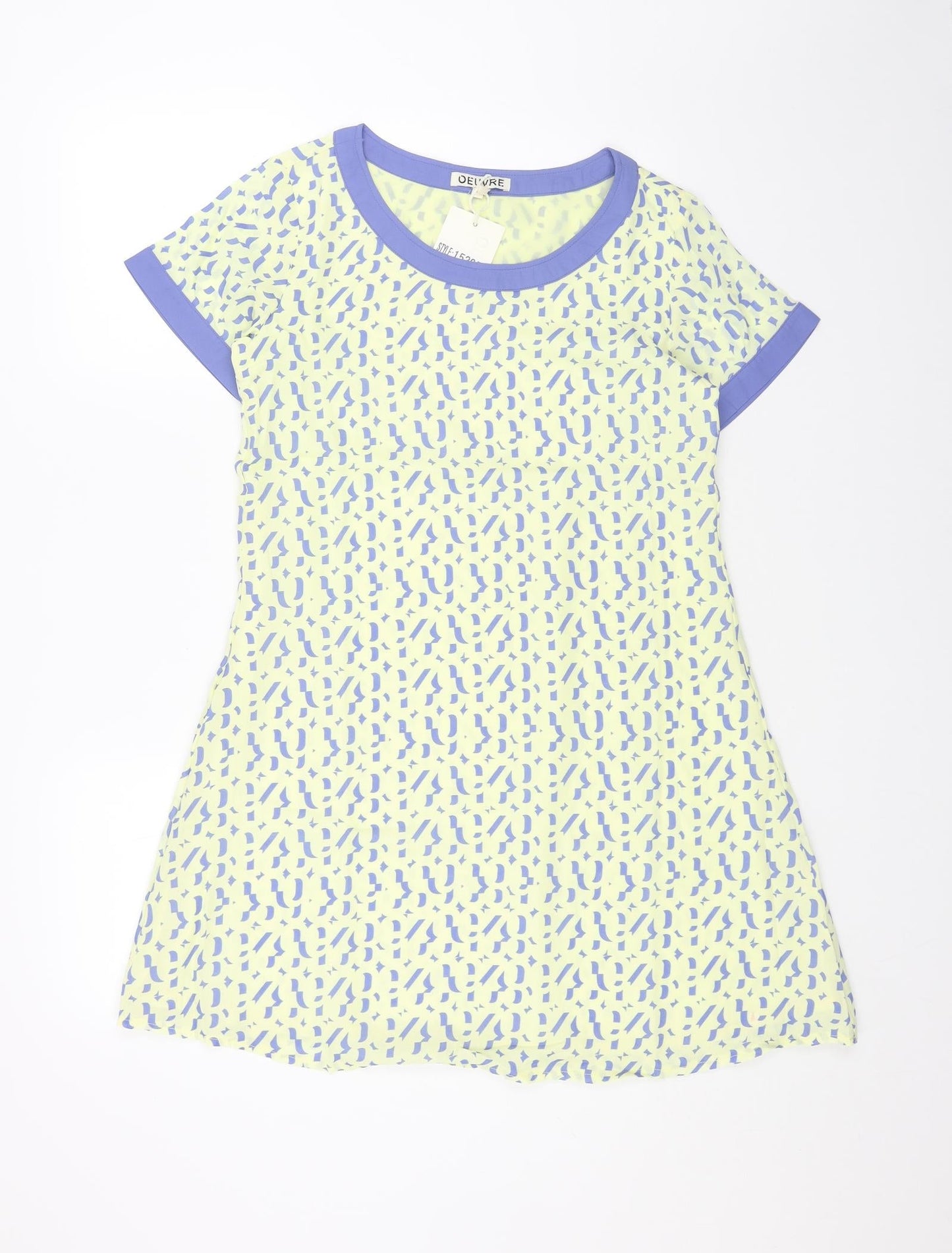 OEUVRE Womens Yellow Geometric Polyester T-Shirt Dress Size 10 Round Neck Pullover