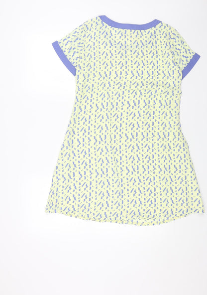 OEUVRE Womens Yellow Geometric Polyester T-Shirt Dress Size 10 Round Neck Pullover