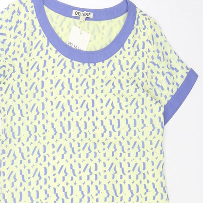 OEUVRE Womens Yellow Geometric Polyester T-Shirt Dress Size 10 Round Neck Pullover