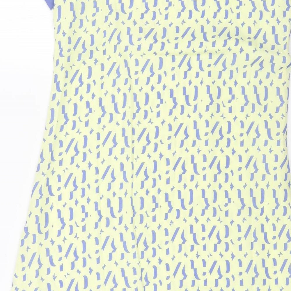 OEUVRE Womens Yellow Geometric Polyester T-Shirt Dress Size 10 Round Neck Pullover