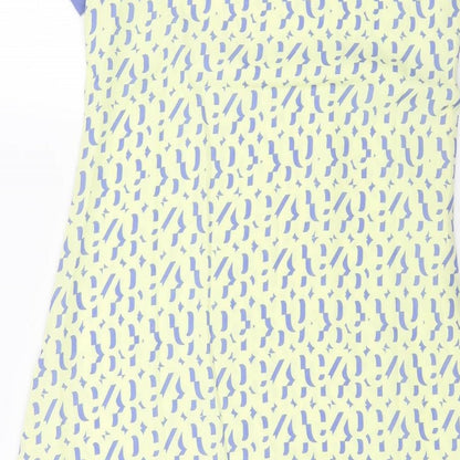 OEUVRE Womens Yellow Geometric Polyester T-Shirt Dress Size 10 Round Neck Pullover