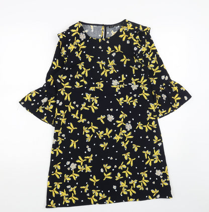 Zara Womens Blue Floral Polyester A-Line Size S Round Neck Pullover