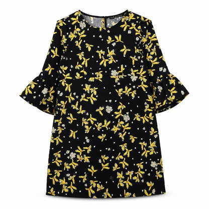 Zara Womens Blue Floral Polyester A-Line Size S Round Neck Pullover