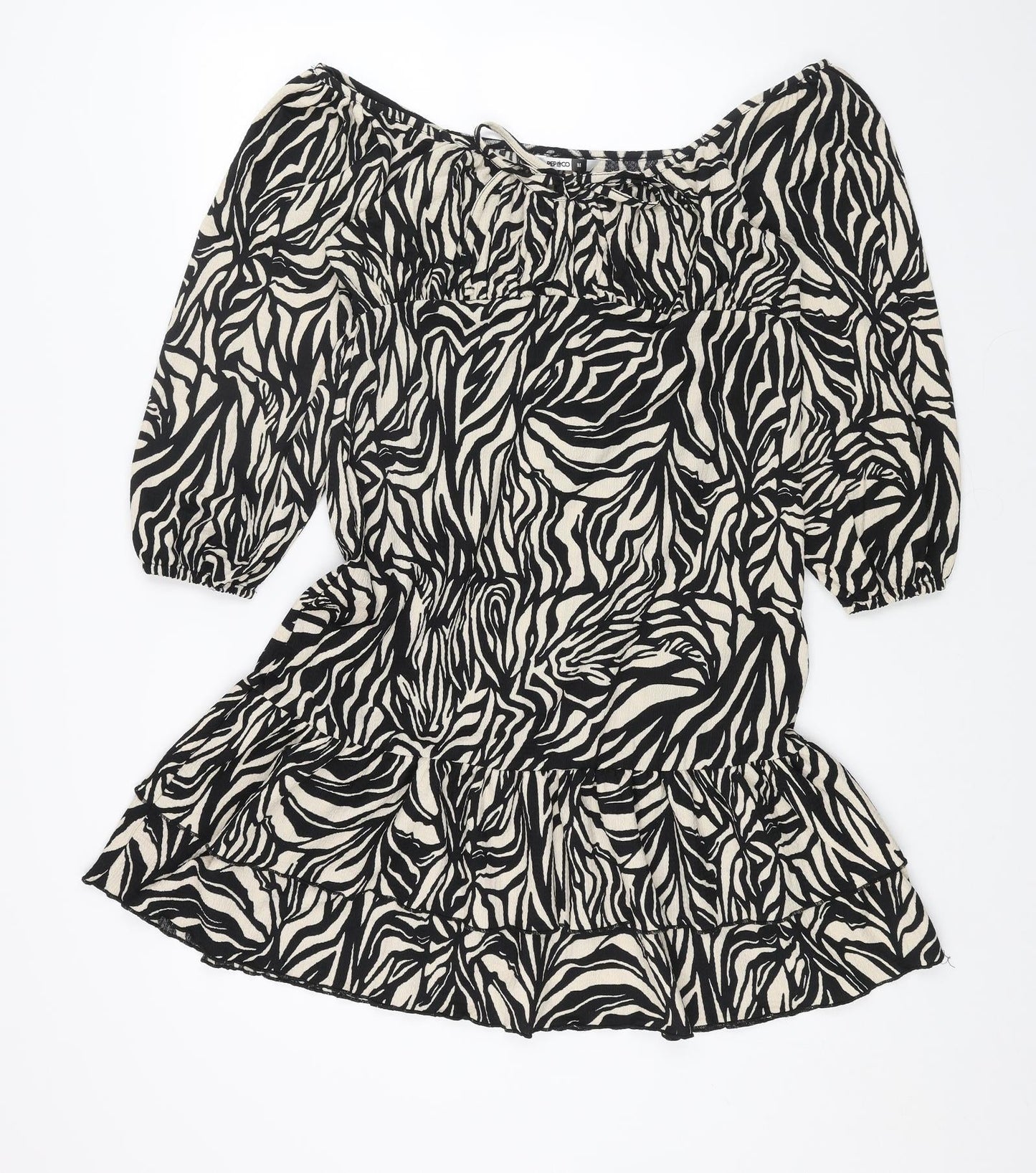 PEP&CO Womens Black Animal Print Polyester Trapeze & Swing Size M Off the Shoulder Pullover - Tiger Pattern