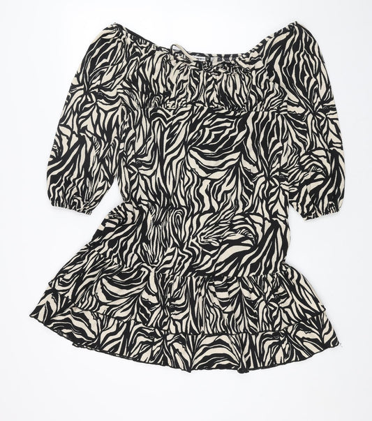 PEP&CO Womens Black Animal Print Polyester Trapeze & Swing Size M Off the Shoulder Pullover - Tiger Pattern