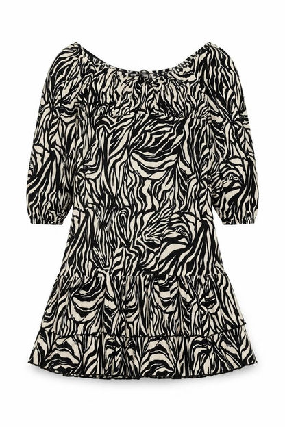 PEP&CO Womens Black Animal Print Polyester Trapeze & Swing Size M Off the Shoulder Pullover - Tiger Pattern