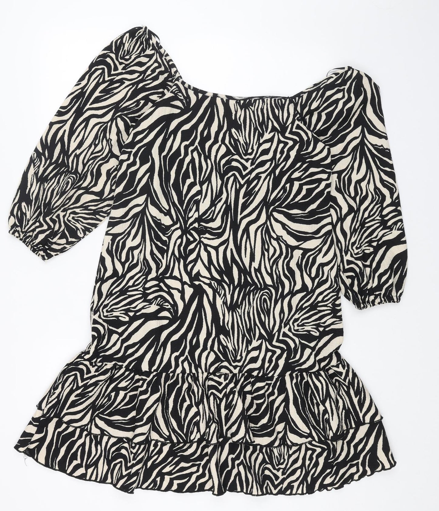 PEP&CO Womens Black Animal Print Polyester Trapeze & Swing Size M Off the Shoulder Pullover - Tiger Pattern