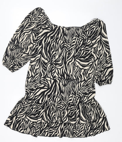 PEP&CO Womens Black Animal Print Polyester Trapeze & Swing Size M Off the Shoulder Pullover - Tiger Pattern