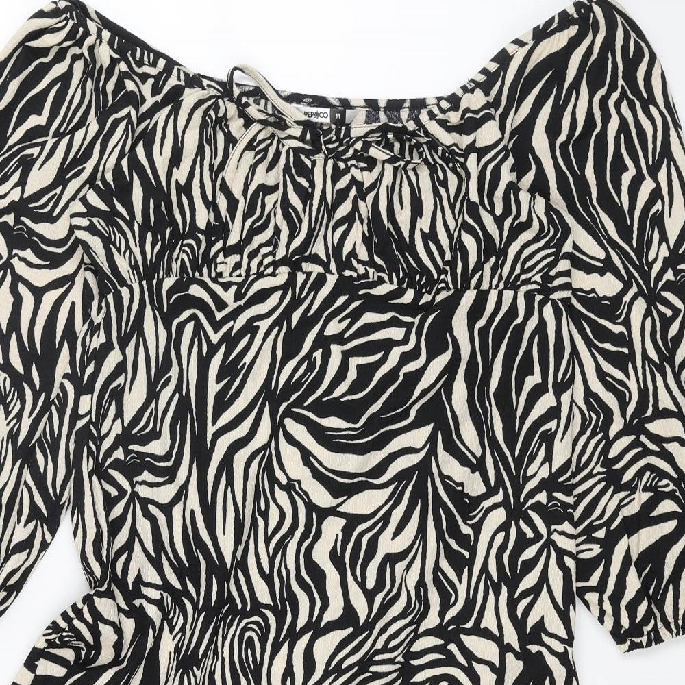 PEP&CO Womens Black Animal Print Polyester Trapeze & Swing Size M Off the Shoulder Pullover - Tiger Pattern