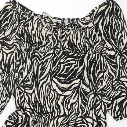 PEP&CO Womens Black Animal Print Polyester Trapeze & Swing Size M Off the Shoulder Pullover - Tiger Pattern