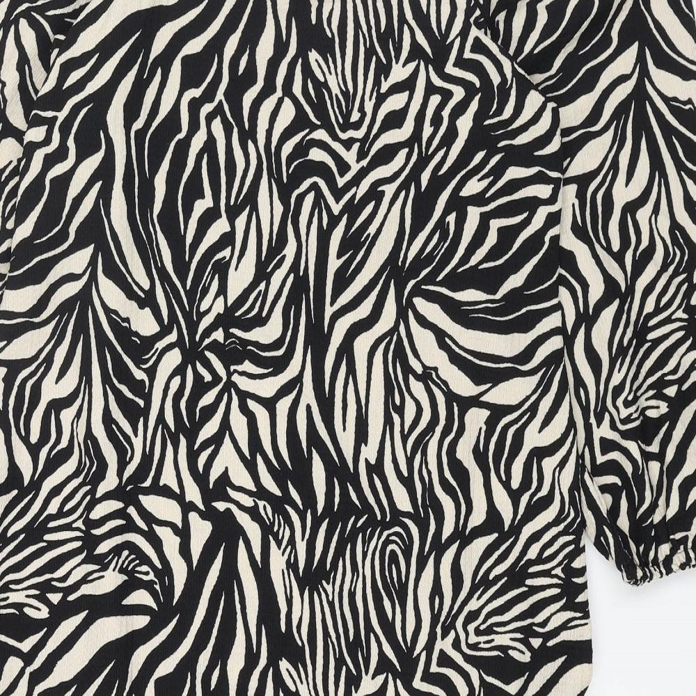 PEP&CO Womens Black Animal Print Polyester Trapeze & Swing Size M Off the Shoulder Pullover - Tiger Pattern