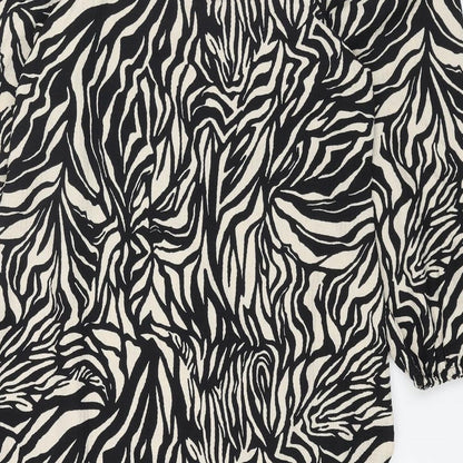 PEP&CO Womens Black Animal Print Polyester Trapeze & Swing Size M Off the Shoulder Pullover - Tiger Pattern