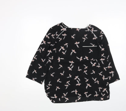 Primark Womens Black Geometric Polyester Basic Blouse Size 12 Boat Neck - Bird Print