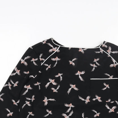 Primark Womens Black Geometric Polyester Basic Blouse Size 12 Boat Neck - Bird Print