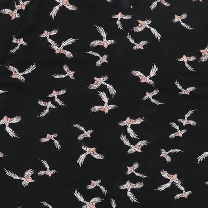 Primark Womens Black Geometric Polyester Basic Blouse Size 12 Boat Neck - Bird Print