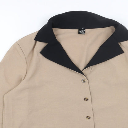 SheIn Womens Beige Polyester Basic Button-Up Size S Collared