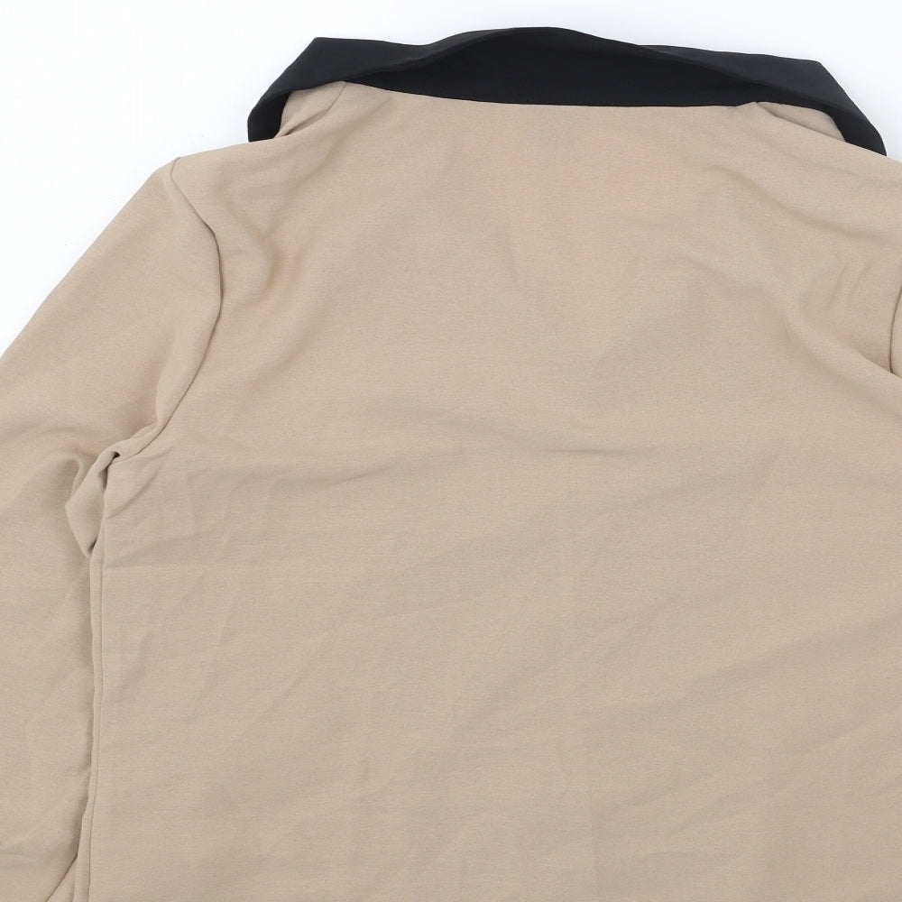 SheIn Womens Beige Polyester Basic Button-Up Size S Collared