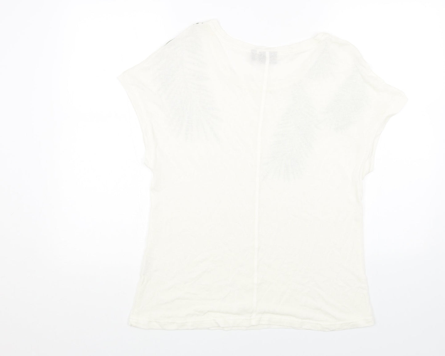 b.young Womens White Cotton Basic T-Shirt Size M Scoop Neck - Leaf Print