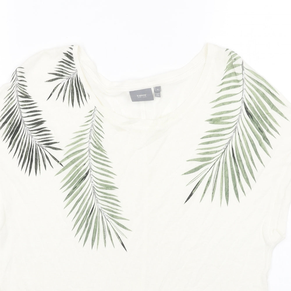 b.young Womens White Cotton Basic T-Shirt Size M Scoop Neck - Leaf Print
