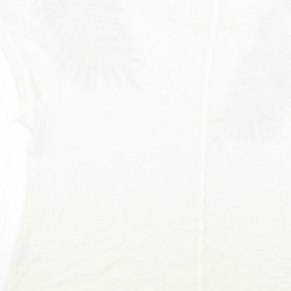 b.young Womens White Cotton Basic T-Shirt Size M Scoop Neck - Leaf Print